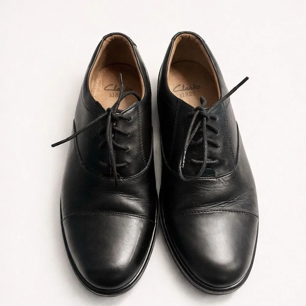 Clarks 1825 Mens Black Leather Cap Toe Oxford Dress Shoes Size 10M Business